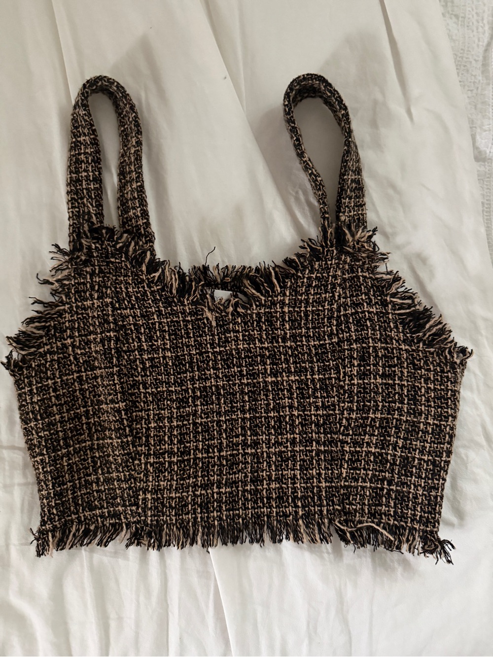 Anthropologie Brown Tweed Fringed Cropped Tank